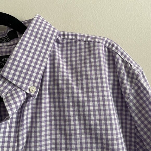 Nordstrom Mens 16 32-33 Purple/White Gingham Button Down Long Sleeve Dress Shirt - Picture 6 of 9